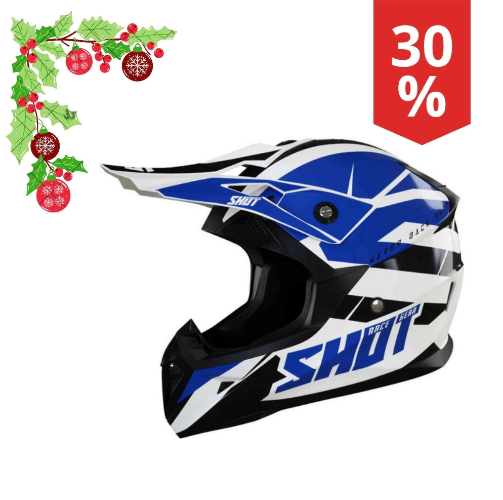 Casco Motocross Shot Pulse Revenge Bianco Blu Nero